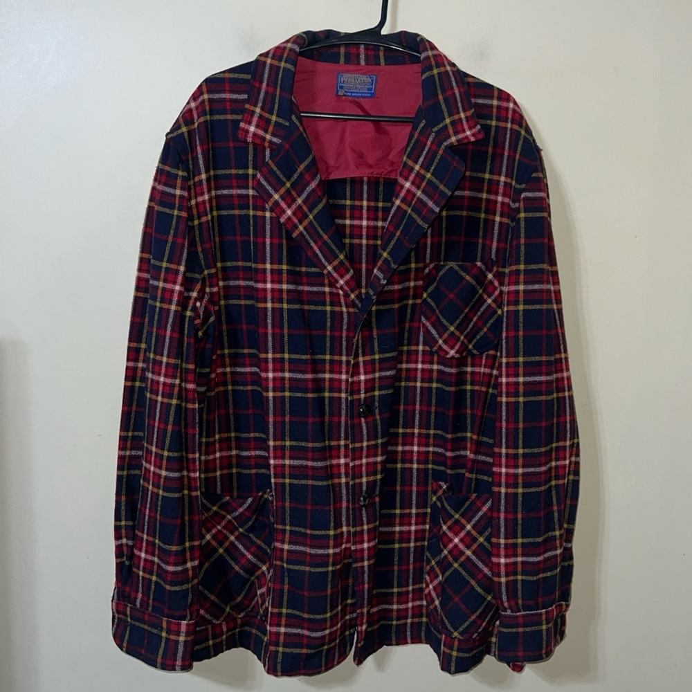 Pendleton Red, Navy & Yellow Plaid Button-Down Shirt Jacket